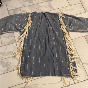 Fringed Blue and Cream Women's Top